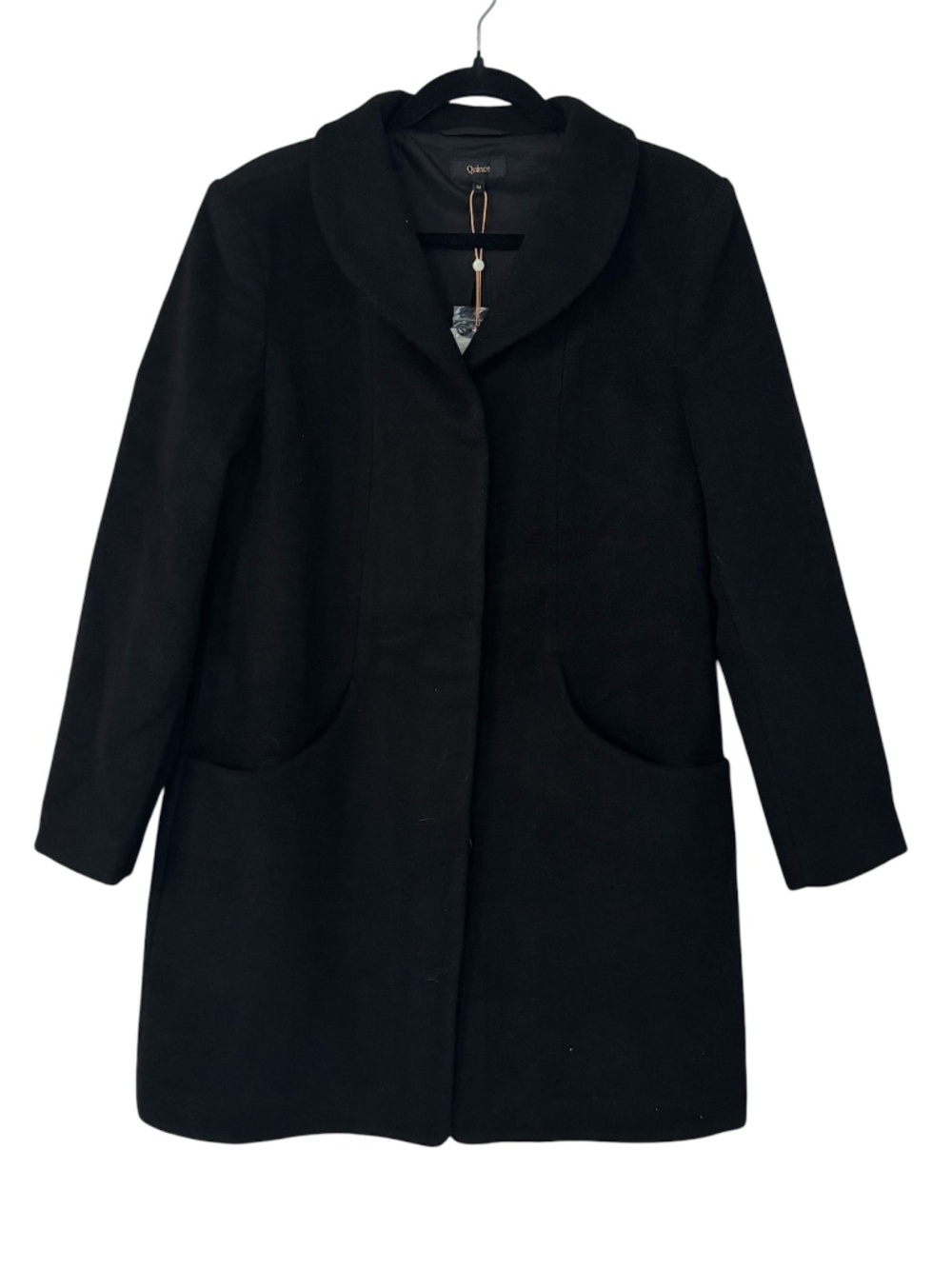Quince Women's Long Sleeve Wool Cashmere Cocoon Coat in Black Sz M NWT